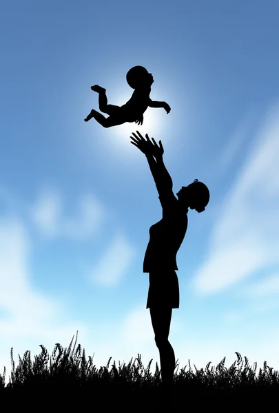 Silhouette of the woman and the baby — Stock Photo, Image