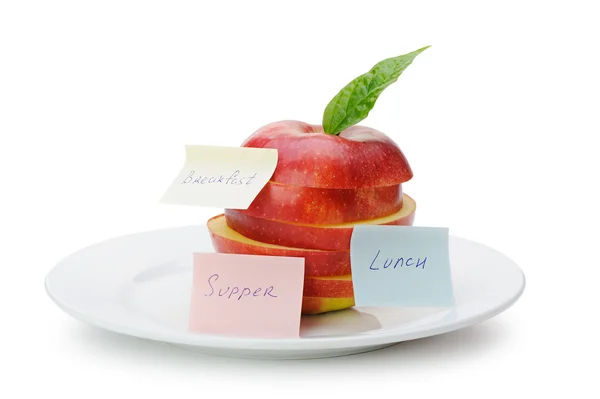 Apple sliced sections with paper notes — Stock Photo, Image