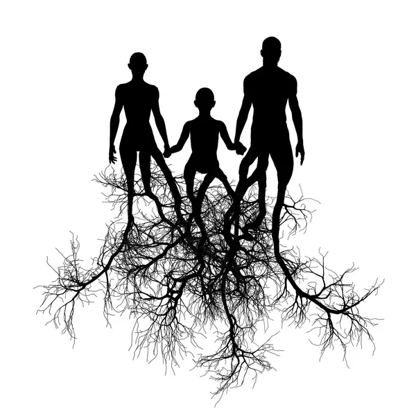 Família com raízes de árvores — Fotografia de Stock