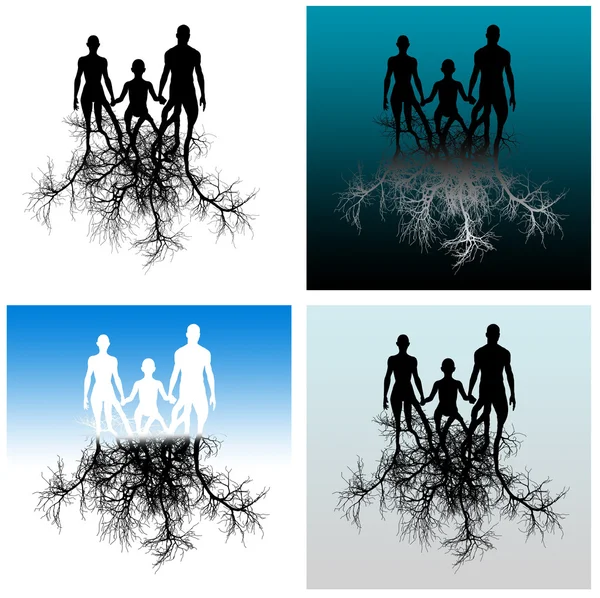 Rodina s kořeny stromů — Stock fotografie