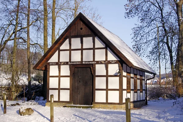 Moinho de Gellenbecker no inverno, Osnabruecker land, Baixa Saxônia, Alemanha — Fotografia de Stock