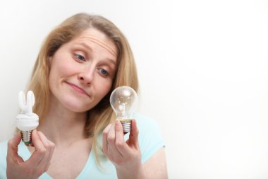 Pretty Blonde Comparing Lightbulb Technologies clipart