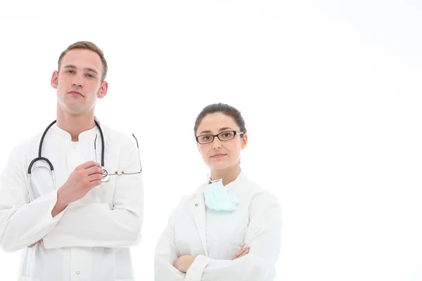 Läkare och sjuksköterska på vit bakgrund — Stockfoto