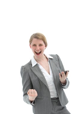 Woman receiving good news on mobile clipart