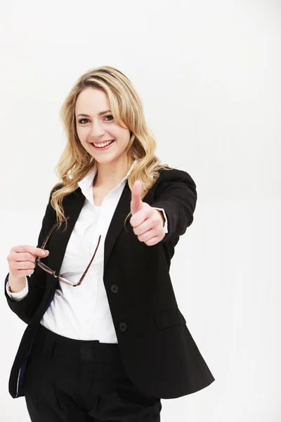 Positive motivated woman giving thumbs up — Stock Photo, Image