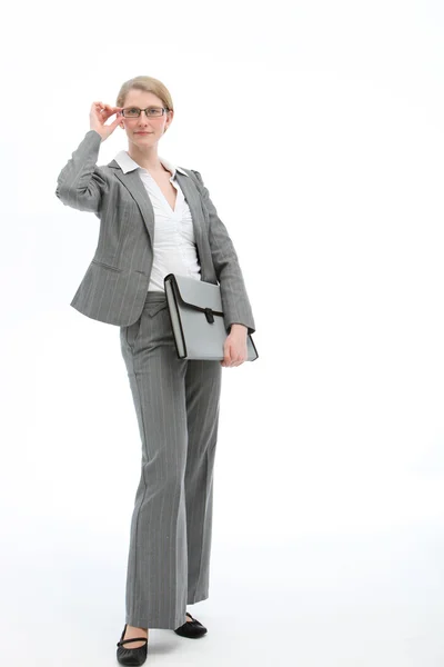 Elegante donna d'affari che regola i suoi occhiali — Foto Stock