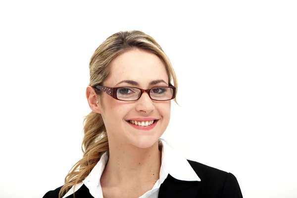 Lächelnde Frau mit moderner Brille — Stockfoto