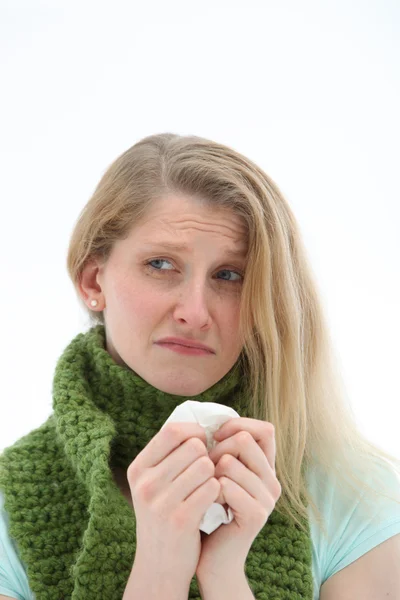 Olycklig kvinna med influensa — Stockfoto