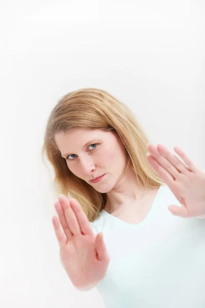 Determined woman signalling That Is Enough — Stock Photo, Image