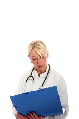 Woman doctor reading a chart clipart