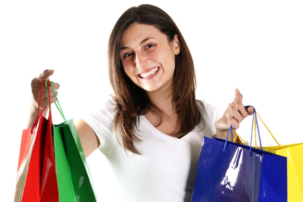 Donna sorridente con borse della spesa — Foto Stock