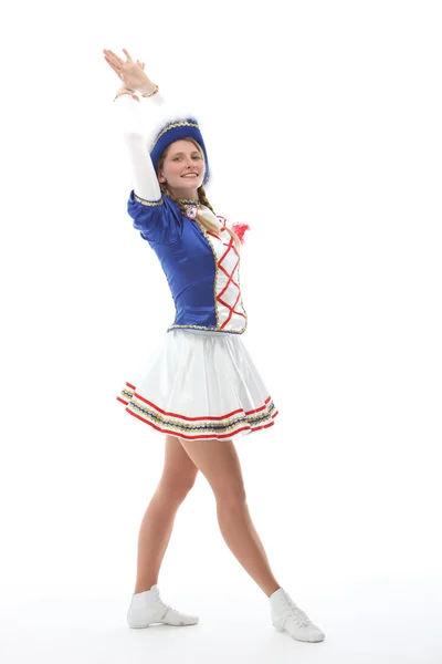 Junge, hübsche Frau tanzt im Gardekostüm im Karneval oder Faschi — Stock Photo, Image