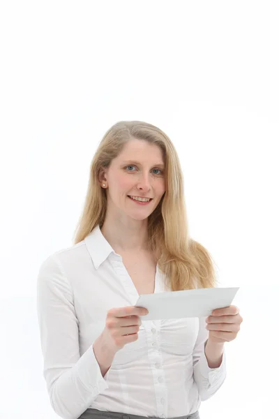 Woman about to read letter — Stock Photo, Image