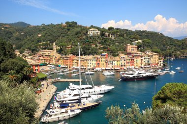 portofino havadan görünümü. Liguria, İtalya.
