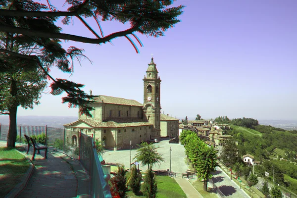 Kościół diano d'alba w Piemoncie, Włochy (anaglif obrazu). — Zdjęcie stockowe