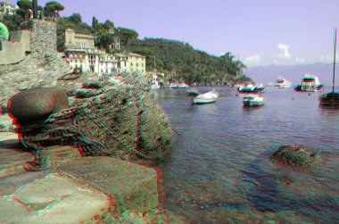 Ancient harbor of Portofino. Liguria, Italy (anaglyph image). clipart