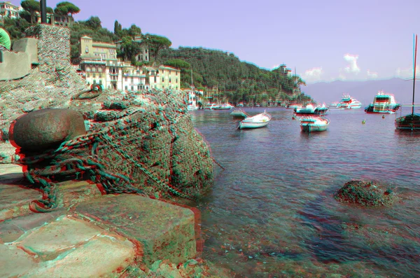 Porto antigo de Portofino. Ligúria, Itália (imagem anaglifo ). — Fotografia de Stock