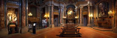 Catholic church interior panoramic view. clipart