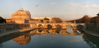 Saint Angel castle and bridge over the Tiber river in Rome. clipart