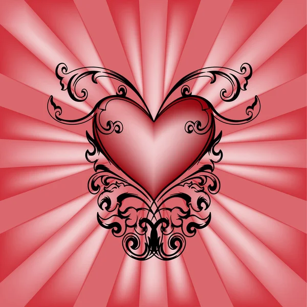 Decoratieve hart op rode achtergrond. — Stockvector
