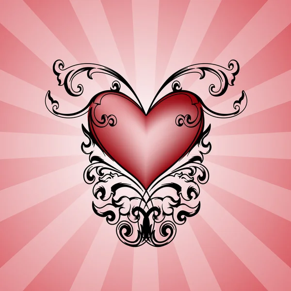 Decoratieve hart op roze achtergrond. — Stockvector