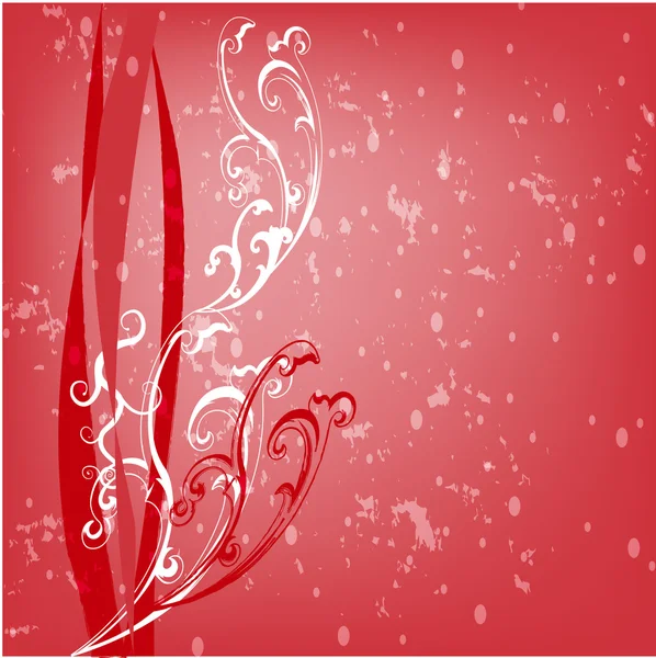 Witte gezwenkt floral shapes op rode achtergrond. — Stockvector