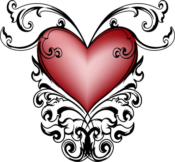 Decorative vinous heart on red background. — Stock Vector