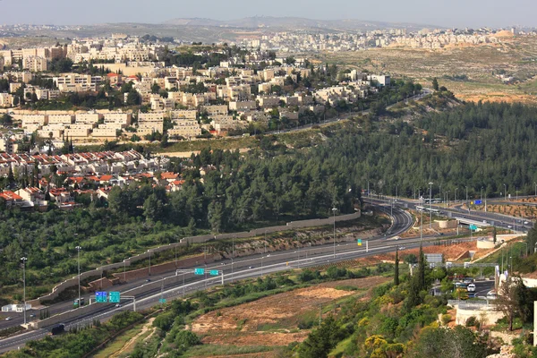 Luchtfoto op snelweg. Jerusalem, Israël. — Stockfoto