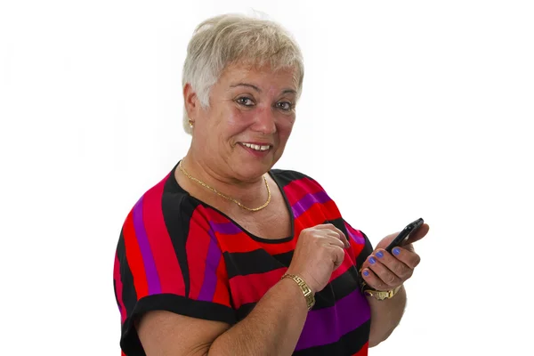 Samice starší s její smartphone — Stock fotografie