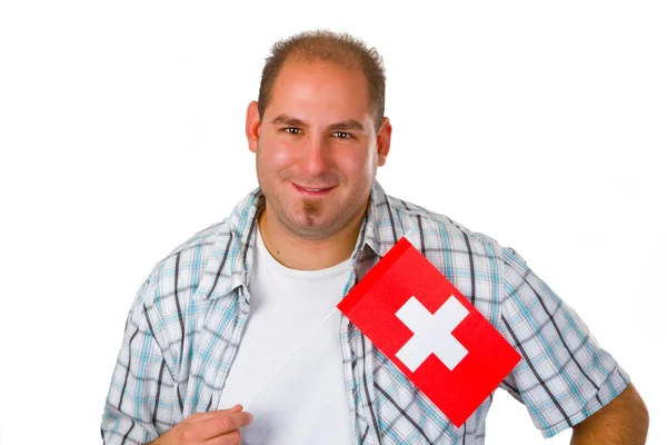 Νεαρός άνδρας με ελβετική σημαία — Φωτογραφία Αρχείου