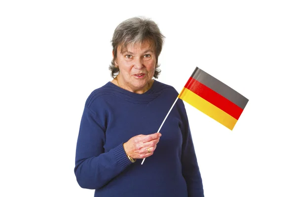 Donna anziana con bandiera tedesca — Foto Stock