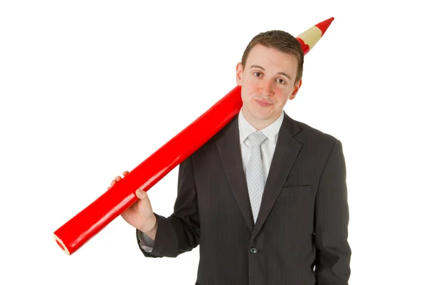 Freindly businessman with red pencil — Stock Photo, Image
