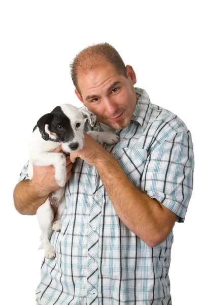 Young man and his puppy — Stock Photo, Image