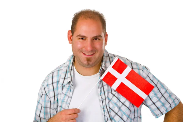 Danimarka bayrağı ile genç erkek — Stok fotoğraf
