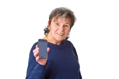 Female senior with her smartphone clipart