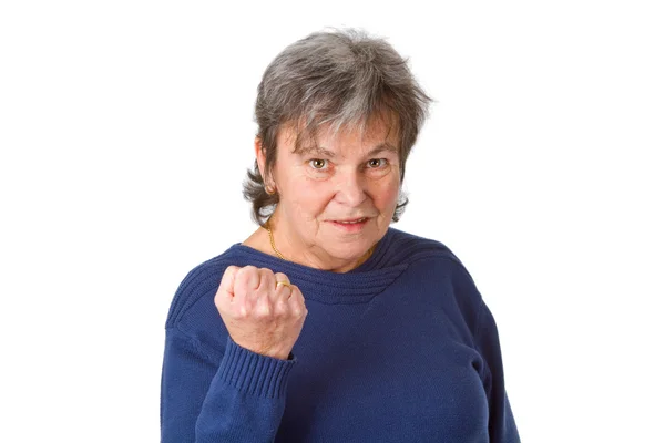 Жінка старша з згорнутим кулаком — стокове фото