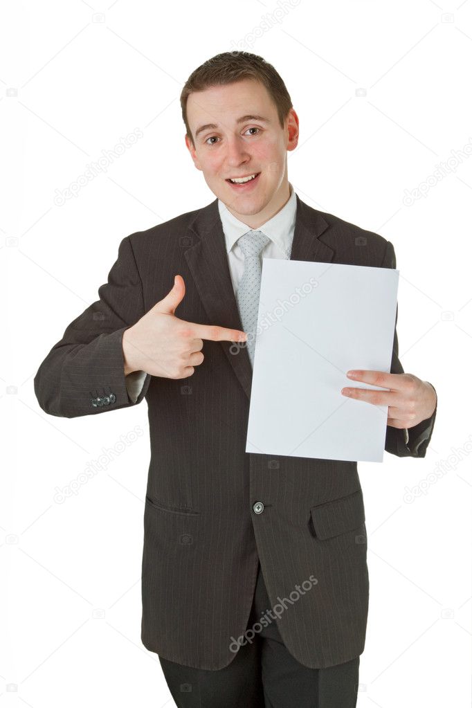 Young businessman with white paper