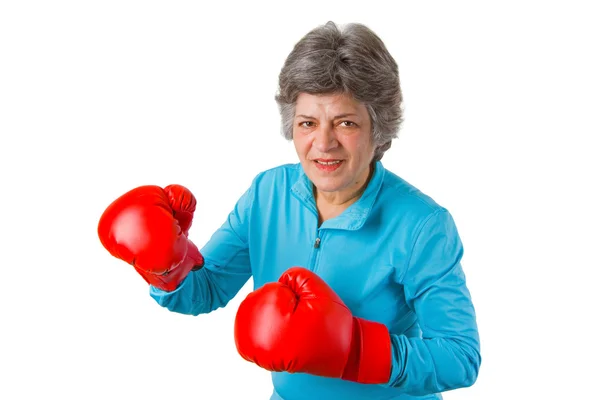 Female senior with boxing gloves — Stock Photo, Image