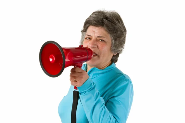 Femme âgée avec mégaphone — Photo