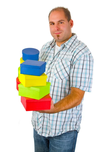 Mladý muž s dárkové krabičky — Stock fotografie