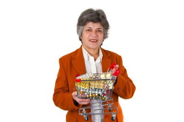 Female senior with pills clipart