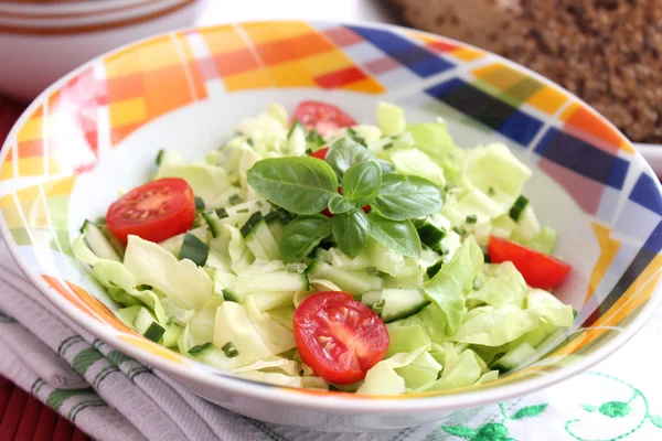 Fester Grüner Salat Mit Gurken Und Tomaten — Stockfoto
