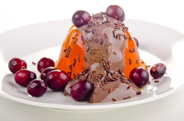 Tangerines jelly with cranberries and chocolate sauce — Stock Photo, Image