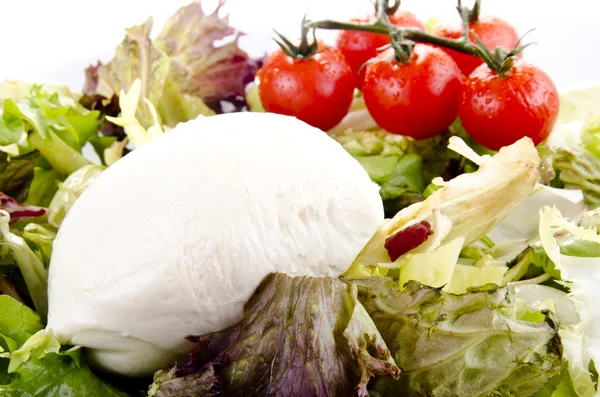 Mittelmeerfrühstück mit Mozzarella, Salat und Tomaten — Stockfoto