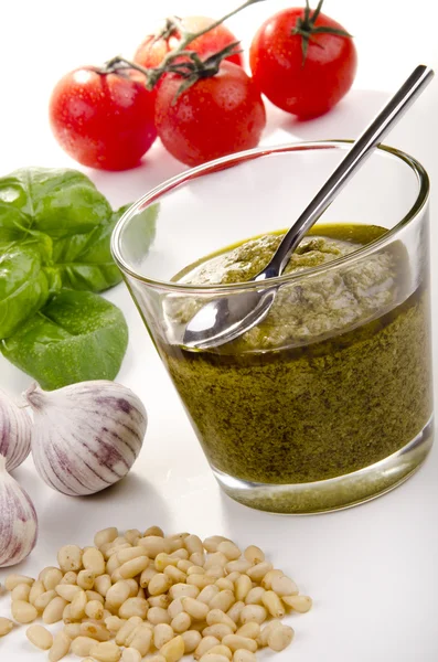 Homemade pesto with basil and garlic — Stock Photo, Image