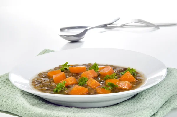 Lentil soup with organic carrots — Stock Photo, Image