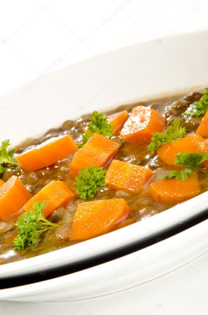 Lentil soup with organic carrots