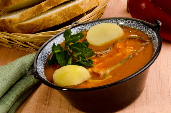Hungarian fish soup with potato — Stock Photo, Image