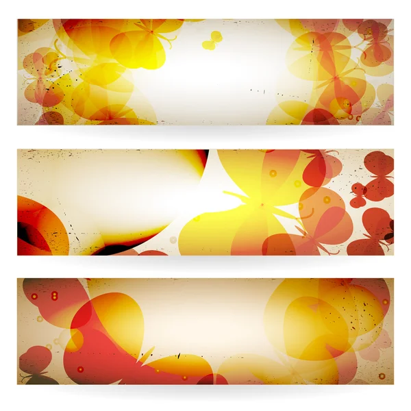 Set of grunge banners with butterflies. — Stock Vector