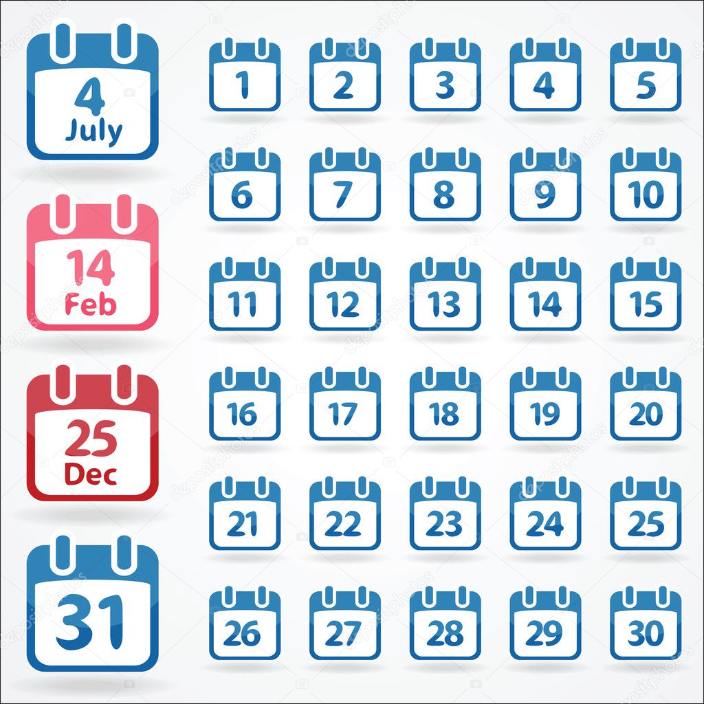 Set of calendar icons for every day